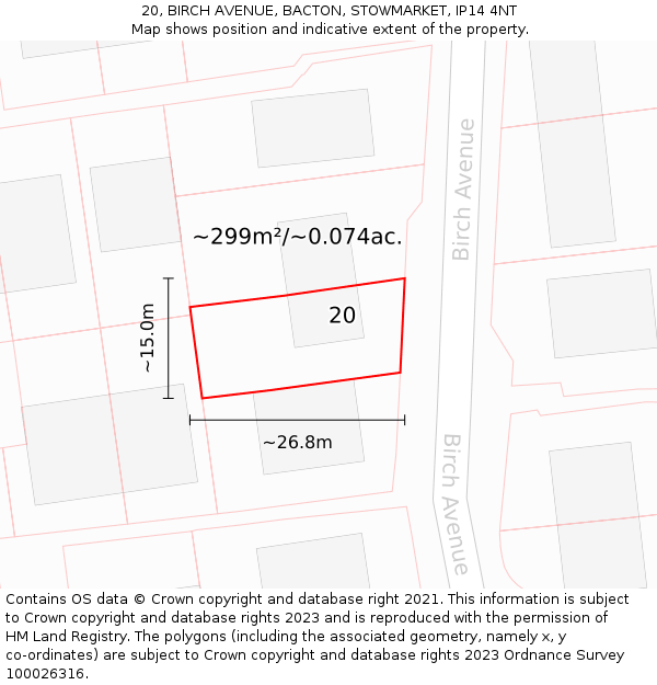 20, BIRCH AVENUE, BACTON, STOWMARKET, IP14 4NT: Plot and title map