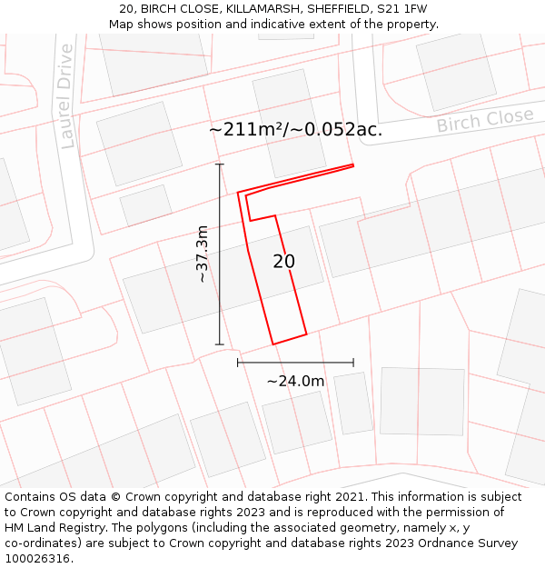 20, BIRCH CLOSE, KILLAMARSH, SHEFFIELD, S21 1FW: Plot and title map