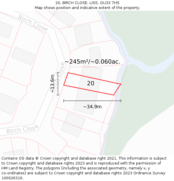 20, BIRCH CLOSE, LISS, GU33 7HS: Plot and title map