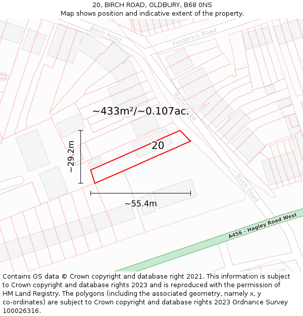 20, BIRCH ROAD, OLDBURY, B68 0NS: Plot and title map