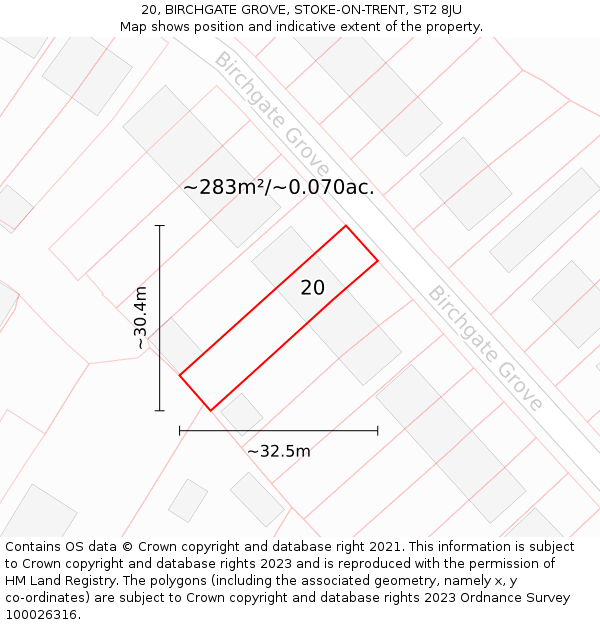 20, BIRCHGATE GROVE, STOKE-ON-TRENT, ST2 8JU: Plot and title map