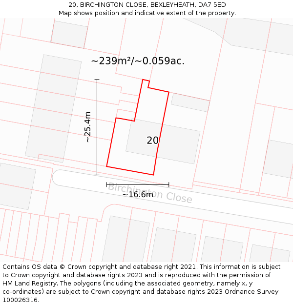 20, BIRCHINGTON CLOSE, BEXLEYHEATH, DA7 5ED: Plot and title map
