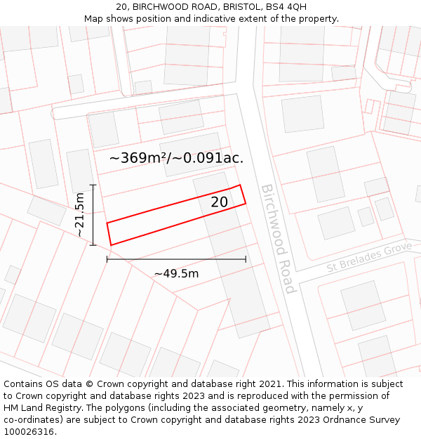 20, BIRCHWOOD ROAD, BRISTOL, BS4 4QH: Plot and title map