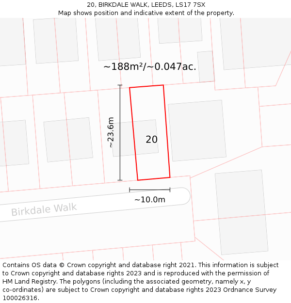 20, BIRKDALE WALK, LEEDS, LS17 7SX: Plot and title map