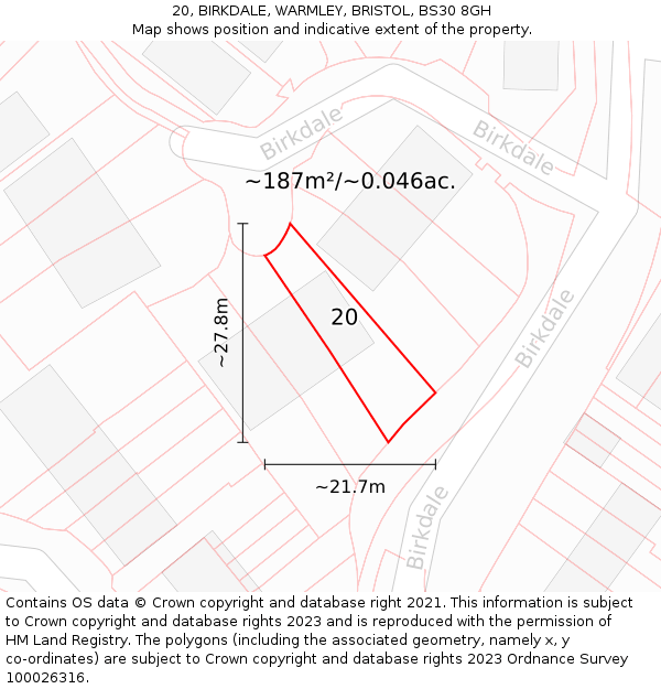 20, BIRKDALE, WARMLEY, BRISTOL, BS30 8GH: Plot and title map