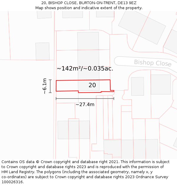 20, BISHOP CLOSE, BURTON-ON-TRENT, DE13 9EZ: Plot and title map
