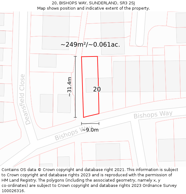 20, BISHOPS WAY, SUNDERLAND, SR3 2SJ: Plot and title map