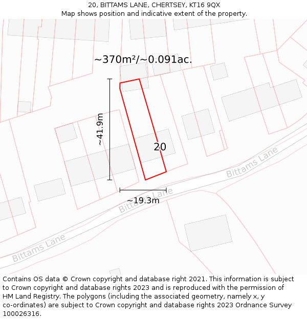20, BITTAMS LANE, CHERTSEY, KT16 9QX: Plot and title map
