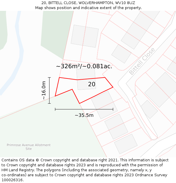 20, BITTELL CLOSE, WOLVERHAMPTON, WV10 8UZ: Plot and title map