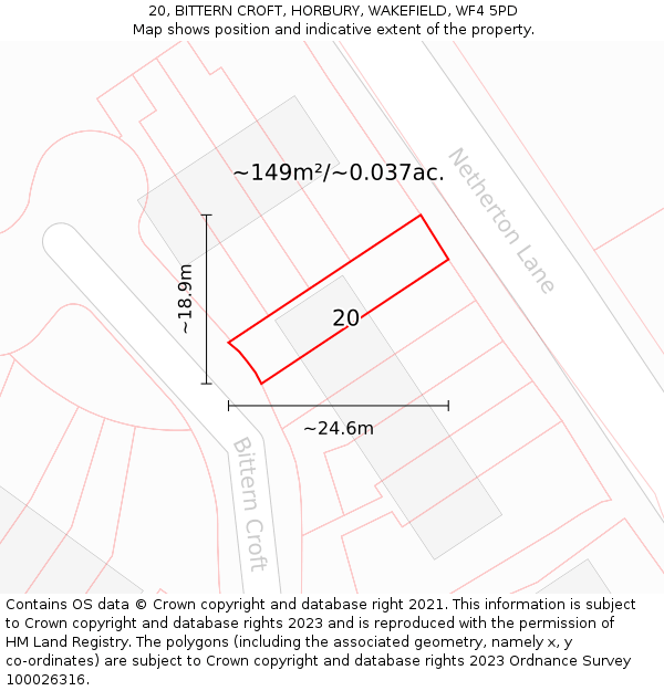 20, BITTERN CROFT, HORBURY, WAKEFIELD, WF4 5PD: Plot and title map