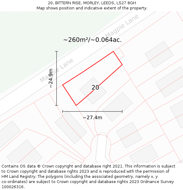20, BITTERN RISE, MORLEY, LEEDS, LS27 8GH: Plot and title map