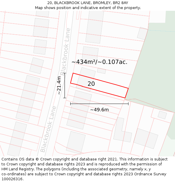 20, BLACKBROOK LANE, BROMLEY, BR2 8AY: Plot and title map