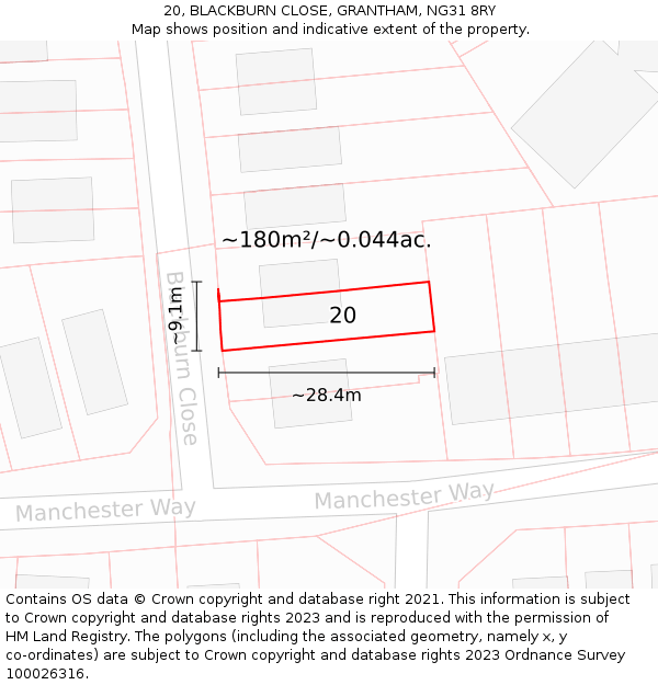 20, BLACKBURN CLOSE, GRANTHAM, NG31 8RY: Plot and title map