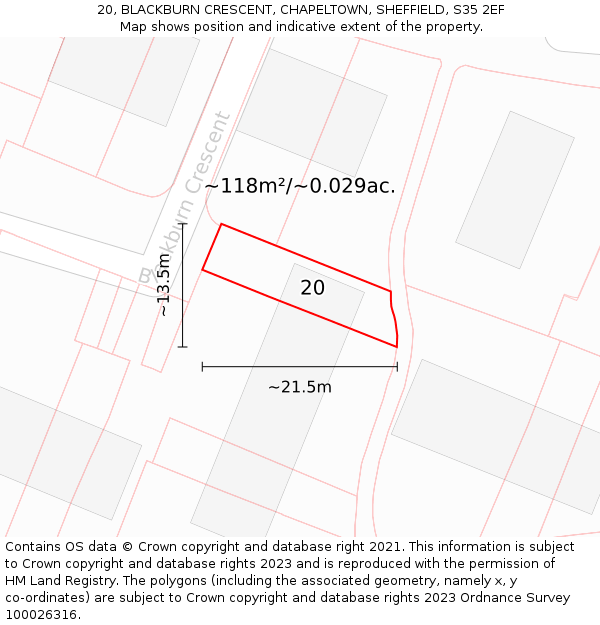 20, BLACKBURN CRESCENT, CHAPELTOWN, SHEFFIELD, S35 2EF: Plot and title map