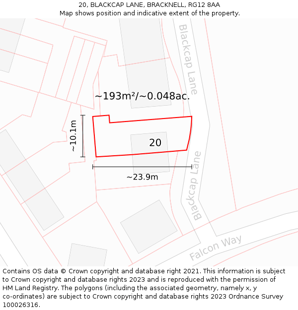 20, BLACKCAP LANE, BRACKNELL, RG12 8AA: Plot and title map