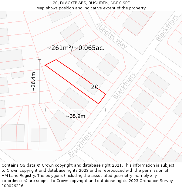 20, BLACKFRIARS, RUSHDEN, NN10 9PF: Plot and title map