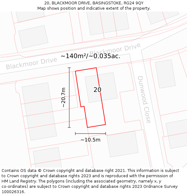 20, BLACKMOOR DRIVE, BASINGSTOKE, RG24 9QY: Plot and title map