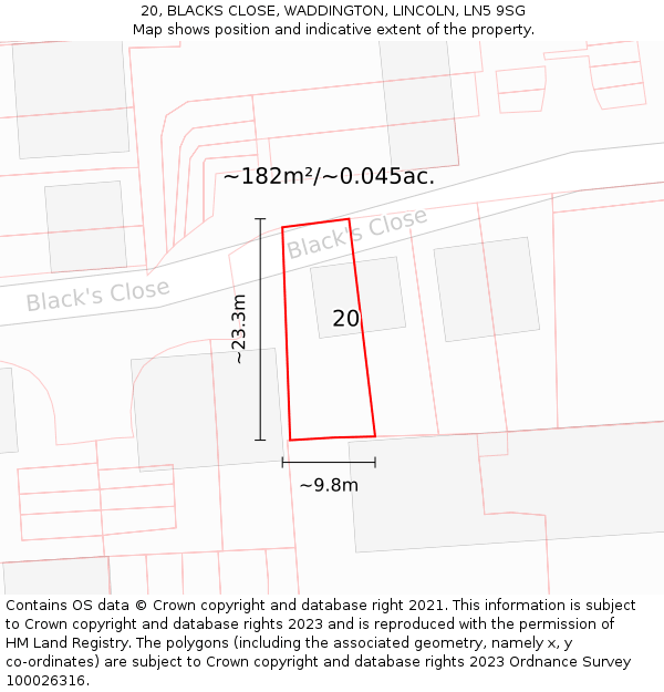 20, BLACKS CLOSE, WADDINGTON, LINCOLN, LN5 9SG: Plot and title map