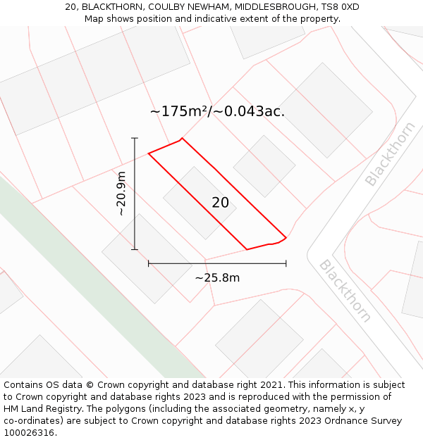 20, BLACKTHORN, COULBY NEWHAM, MIDDLESBROUGH, TS8 0XD: Plot and title map