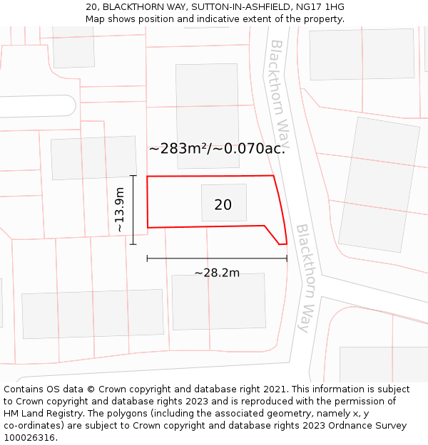20, BLACKTHORN WAY, SUTTON-IN-ASHFIELD, NG17 1HG: Plot and title map