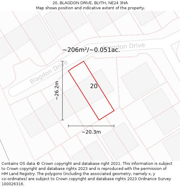 20, BLAGDON DRIVE, BLYTH, NE24 3NA: Plot and title map