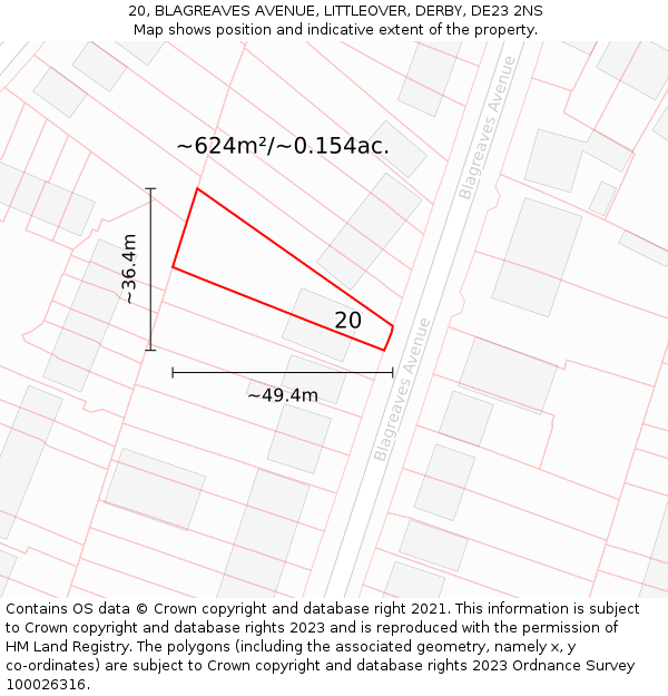 20, BLAGREAVES AVENUE, LITTLEOVER, DERBY, DE23 2NS: Plot and title map