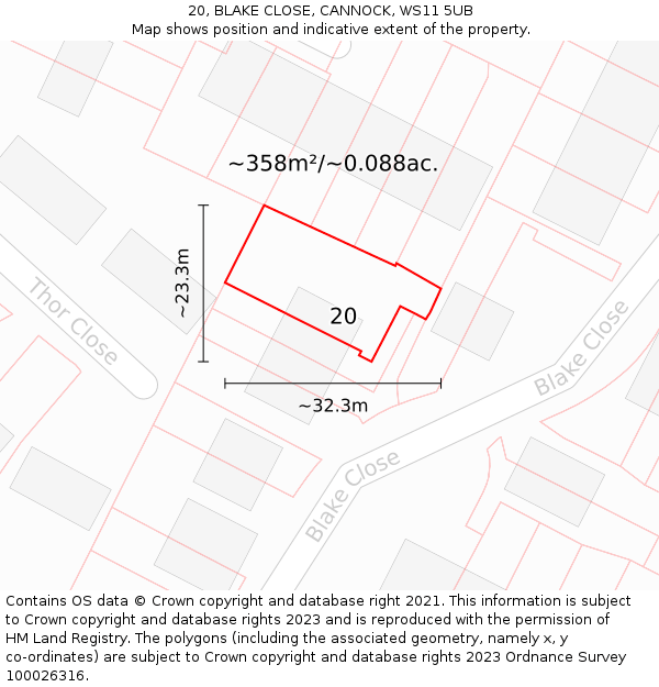 20, BLAKE CLOSE, CANNOCK, WS11 5UB: Plot and title map