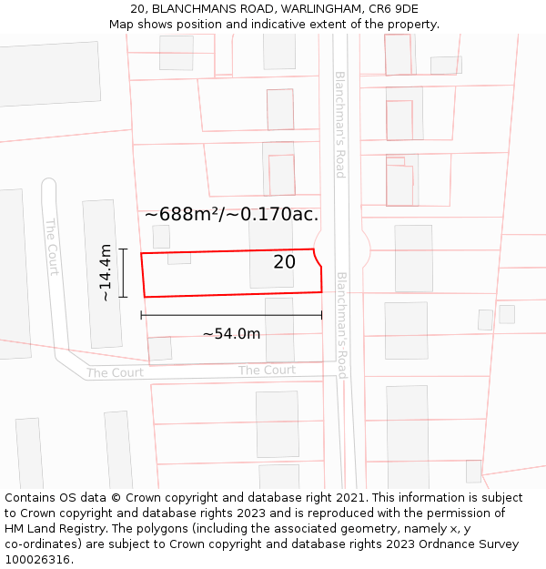 20, BLANCHMANS ROAD, WARLINGHAM, CR6 9DE: Plot and title map