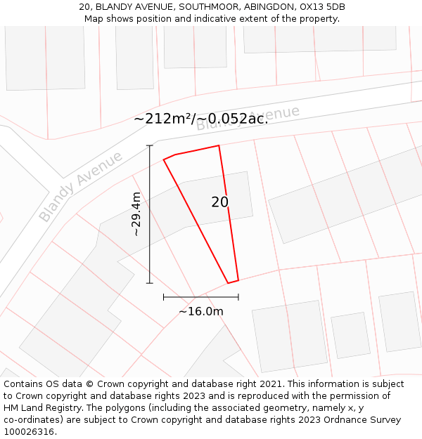 20, BLANDY AVENUE, SOUTHMOOR, ABINGDON, OX13 5DB: Plot and title map