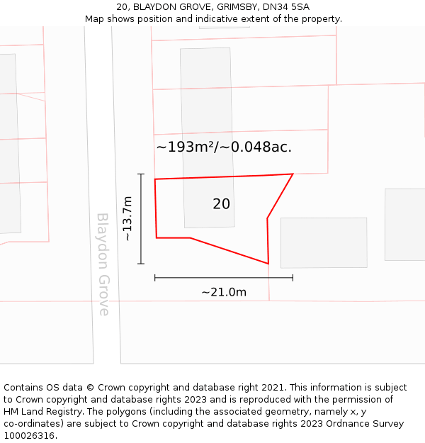 20, BLAYDON GROVE, GRIMSBY, DN34 5SA: Plot and title map