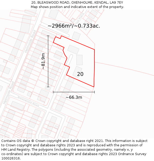 20, BLEASWOOD ROAD, OXENHOLME, KENDAL, LA9 7EY: Plot and title map