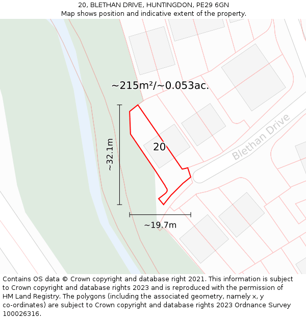 20, BLETHAN DRIVE, HUNTINGDON, PE29 6GN: Plot and title map