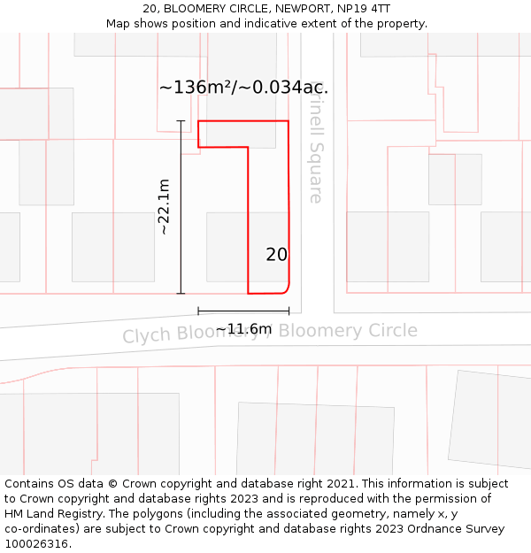 20, BLOOMERY CIRCLE, NEWPORT, NP19 4TT: Plot and title map