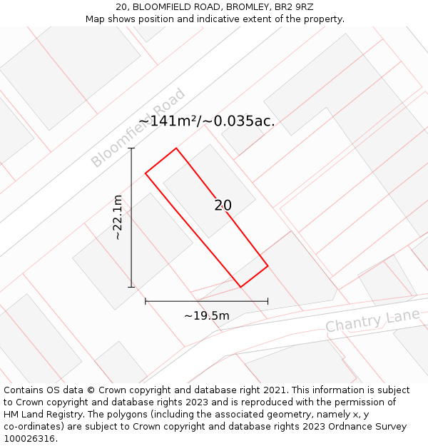 20, BLOOMFIELD ROAD, BROMLEY, BR2 9RZ: Plot and title map