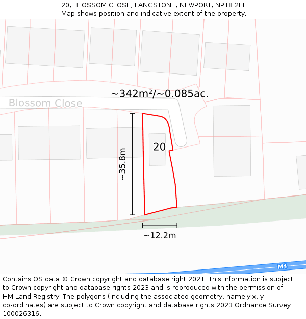 20, BLOSSOM CLOSE, LANGSTONE, NEWPORT, NP18 2LT: Plot and title map