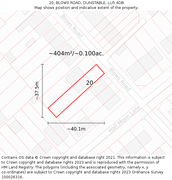 20, BLOWS ROAD, DUNSTABLE, LU5 4DB: Plot and title map