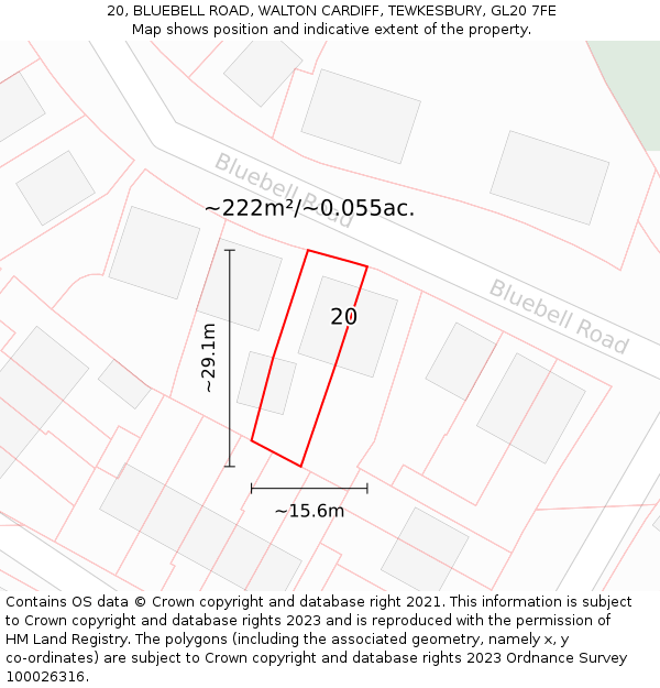 20, BLUEBELL ROAD, WALTON CARDIFF, TEWKESBURY, GL20 7FE: Plot and title map