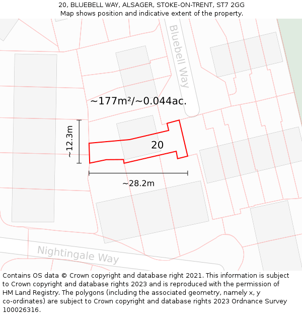 20, BLUEBELL WAY, ALSAGER, STOKE-ON-TRENT, ST7 2GG: Plot and title map