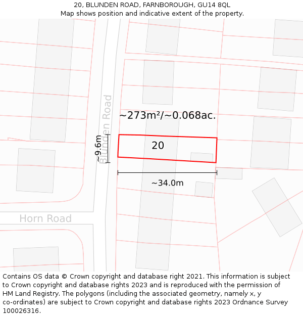 20, BLUNDEN ROAD, FARNBOROUGH, GU14 8QL: Plot and title map