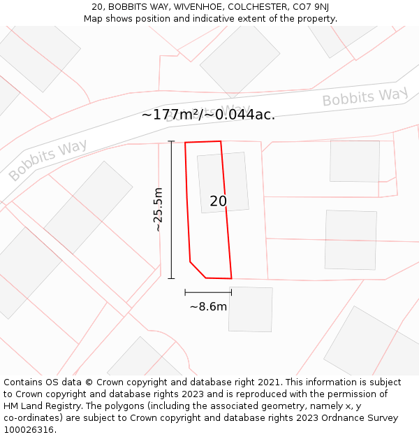 20, BOBBITS WAY, WIVENHOE, COLCHESTER, CO7 9NJ: Plot and title map