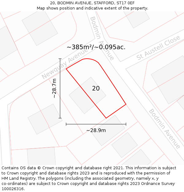 20, BODMIN AVENUE, STAFFORD, ST17 0EF: Plot and title map
