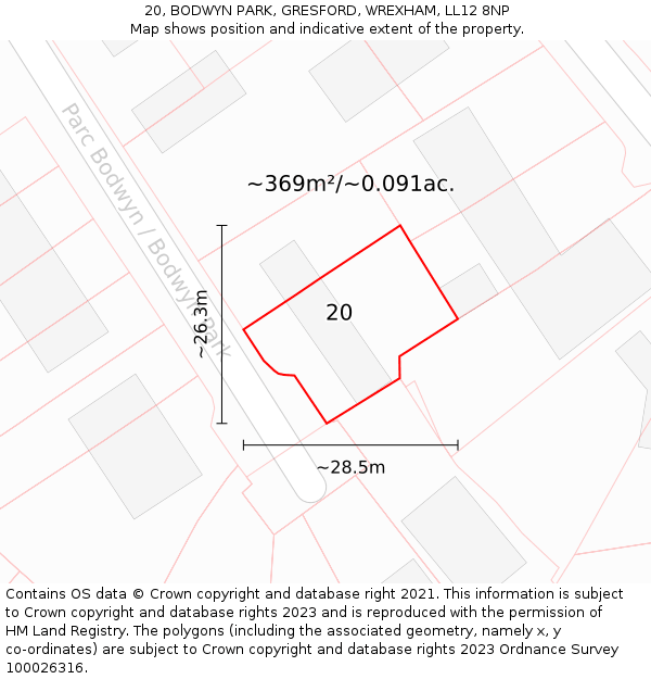 20, BODWYN PARK, GRESFORD, WREXHAM, LL12 8NP: Plot and title map