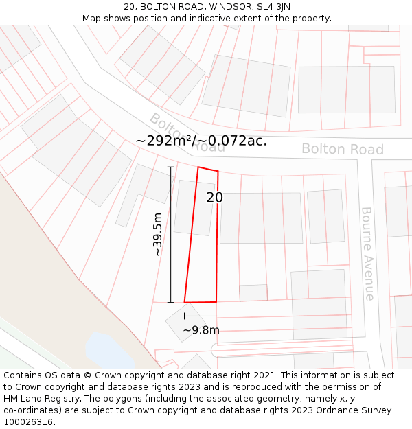 20, BOLTON ROAD, WINDSOR, SL4 3JN: Plot and title map