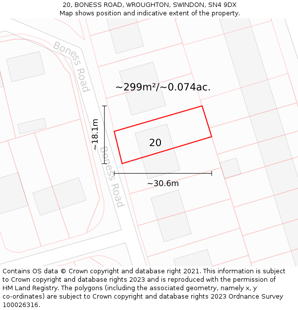 20, BONESS ROAD, WROUGHTON, SWINDON, SN4 9DX: Plot and title map