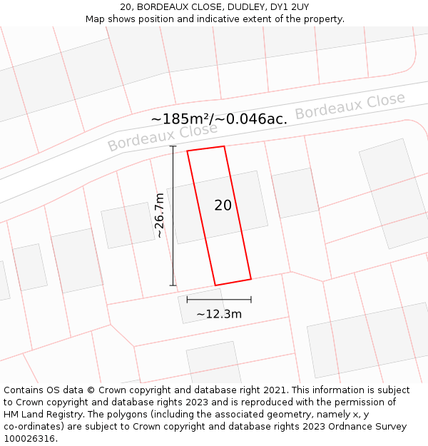 20, BORDEAUX CLOSE, DUDLEY, DY1 2UY: Plot and title map