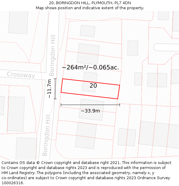 20, BORINGDON HILL, PLYMOUTH, PL7 4DN: Plot and title map
