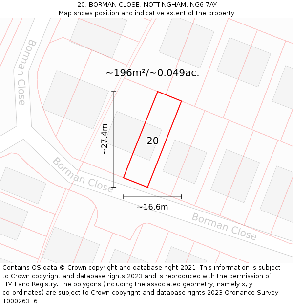 20, BORMAN CLOSE, NOTTINGHAM, NG6 7AY: Plot and title map