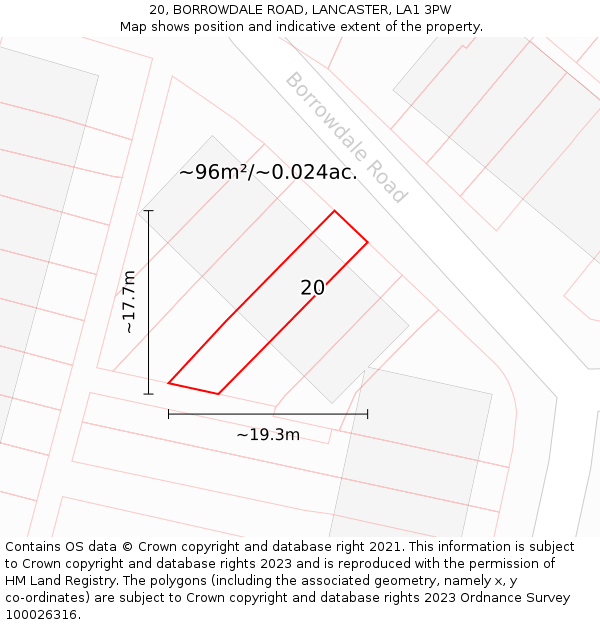 20, BORROWDALE ROAD, LANCASTER, LA1 3PW: Plot and title map