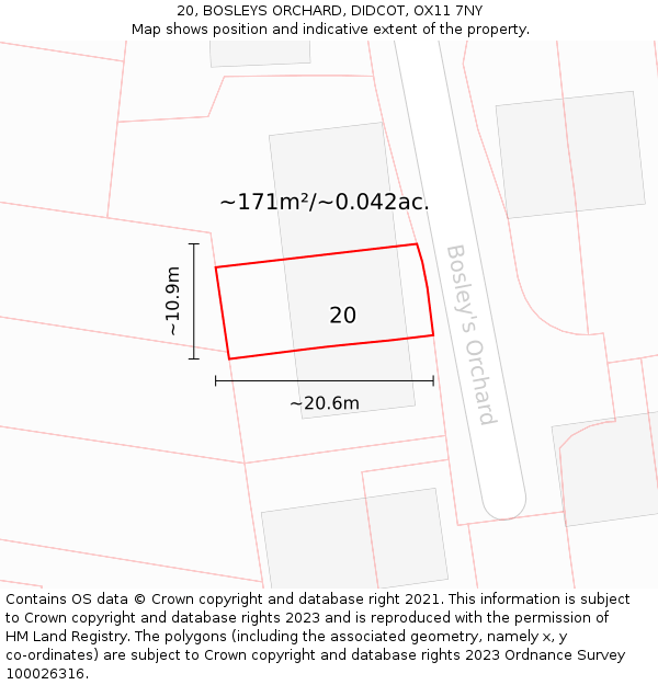 20, BOSLEYS ORCHARD, DIDCOT, OX11 7NY: Plot and title map