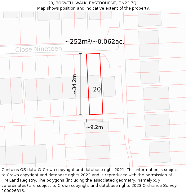 20, BOSWELL WALK, EASTBOURNE, BN23 7QL: Plot and title map